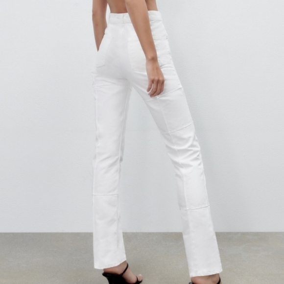 NWT Zara Patchwork Straight Leg White Jeans, Size 0 - Picture 3 of 10